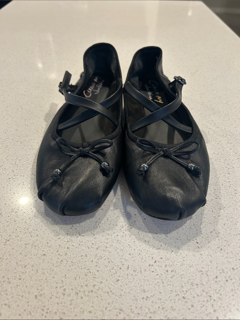 Circus by Sam Edelman Black Bow Ballet Flats with Criss Cross Ankle Strap - Picture 4 of 4